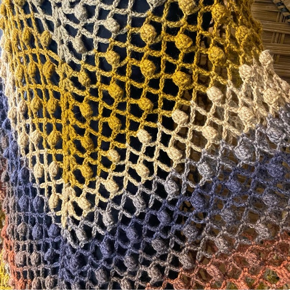 Handmade Multicolor Crochet Poncho with Fringe - Picture 6 of 6